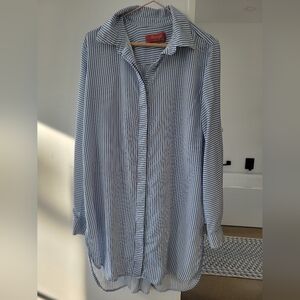 Maaji Blue and White Striped Swim Coverup Shirt